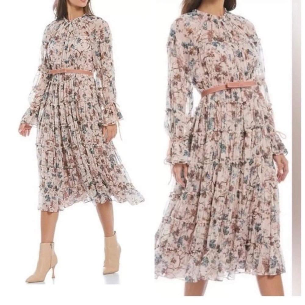 NICOLA BATHIE x ANTONIO MELANI Floral tiered Chiffon feminine midi Dress